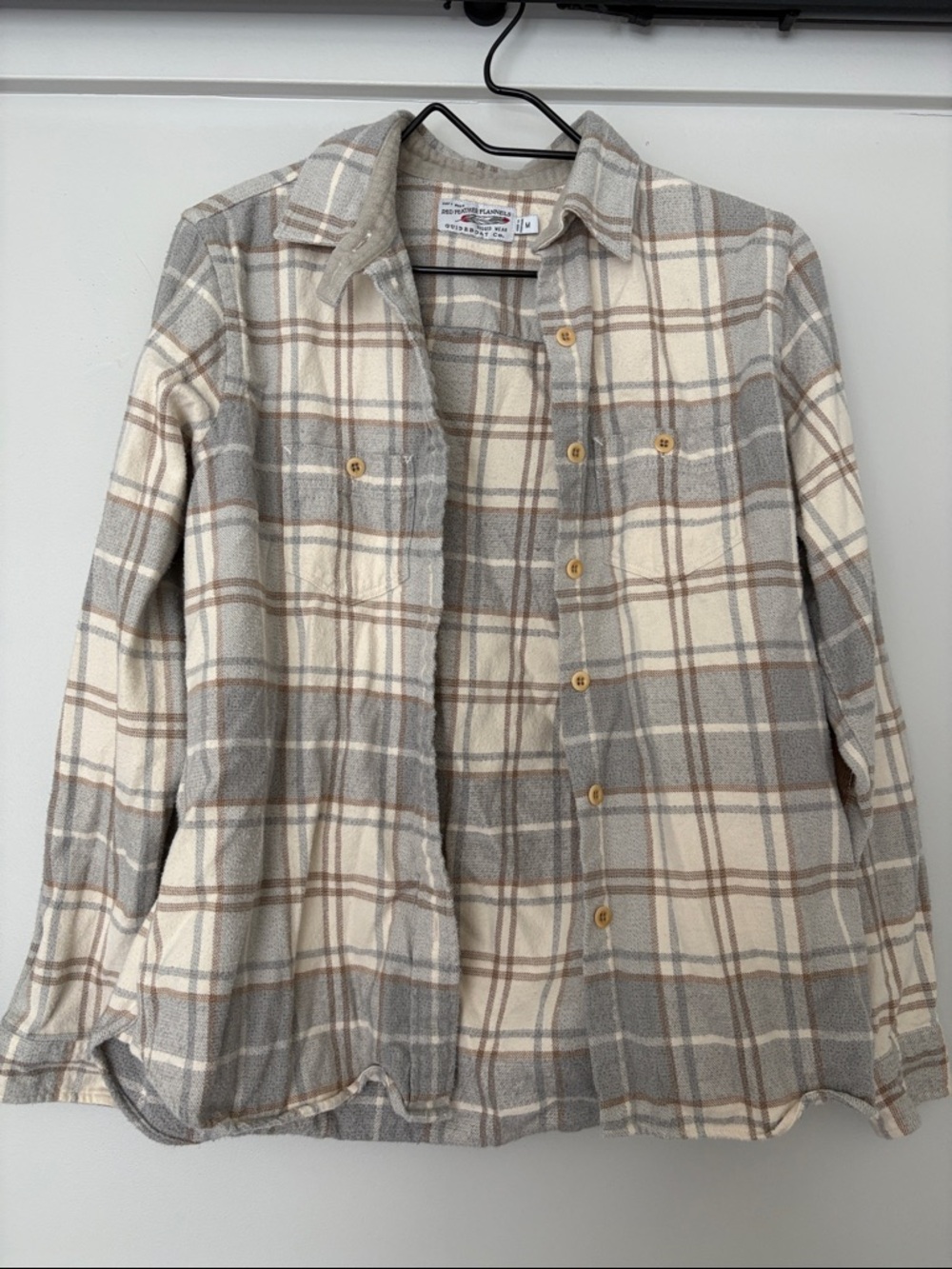 Women's Plaid Button-Down Shirt - Neutral Gray & Cream